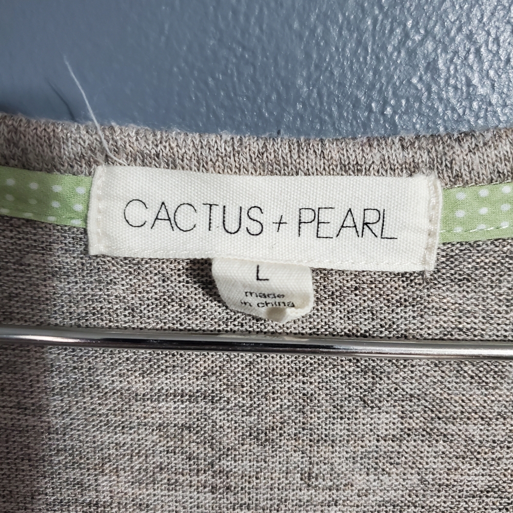 Cactus + Pearl Taupe Knit Top with Sheep and Flower Applique with Half Sleeves - Picture 3 of 5